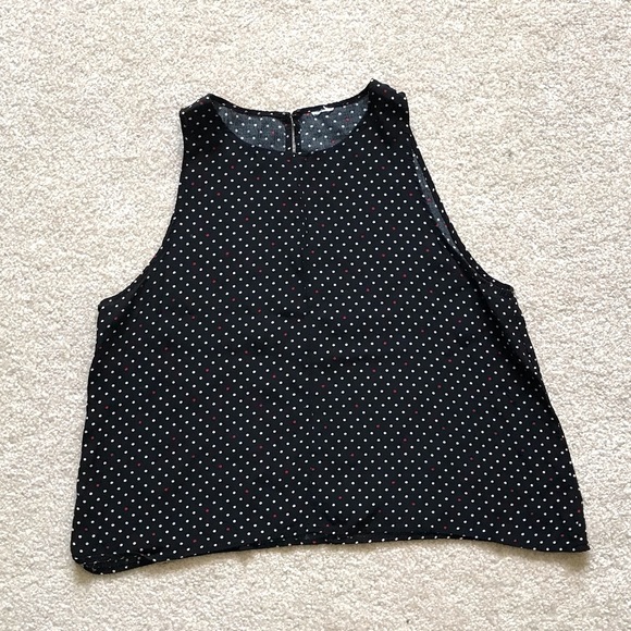 Vintage Polka Dot Sleeveless Black Tank Top w Clasp - Picture 1 of 1